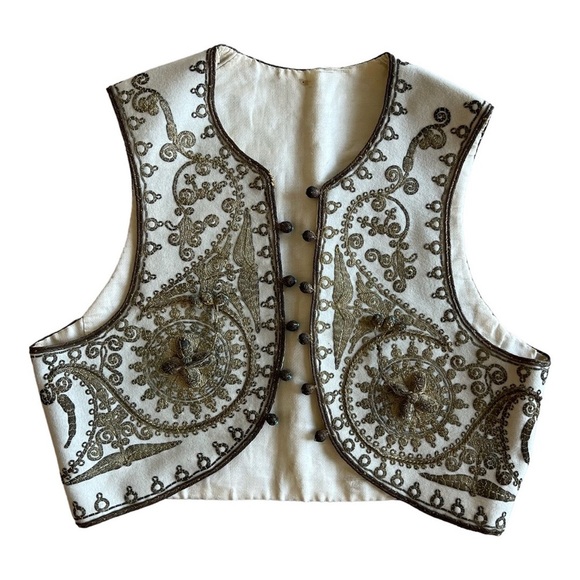 Vintage Child's White Wool | Gold Metallic Embroidered Ottoman Yelek Vest - Picture 1 of 11